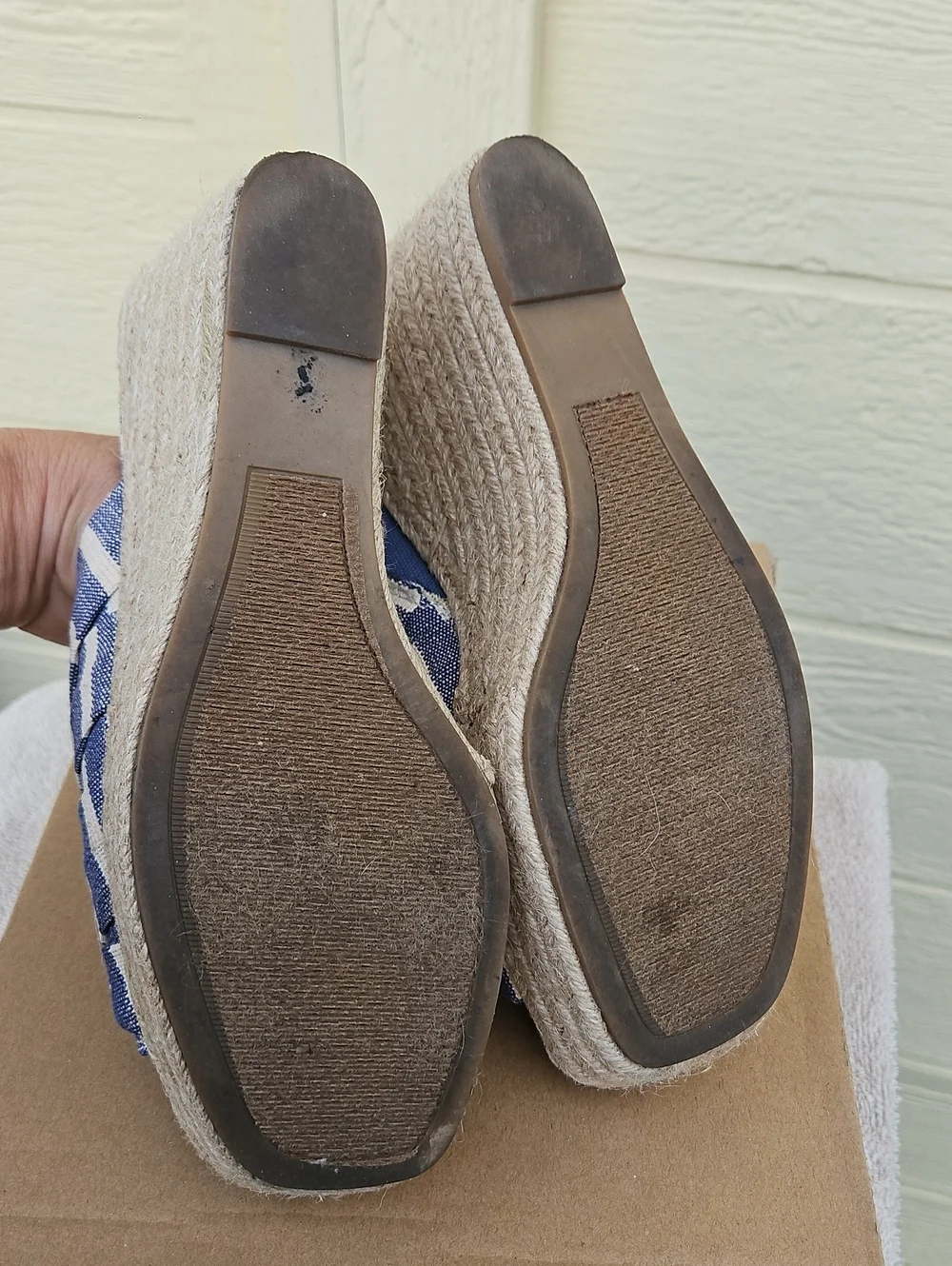 Sugar Blue Striped Wedge Espadrille Slide - Women